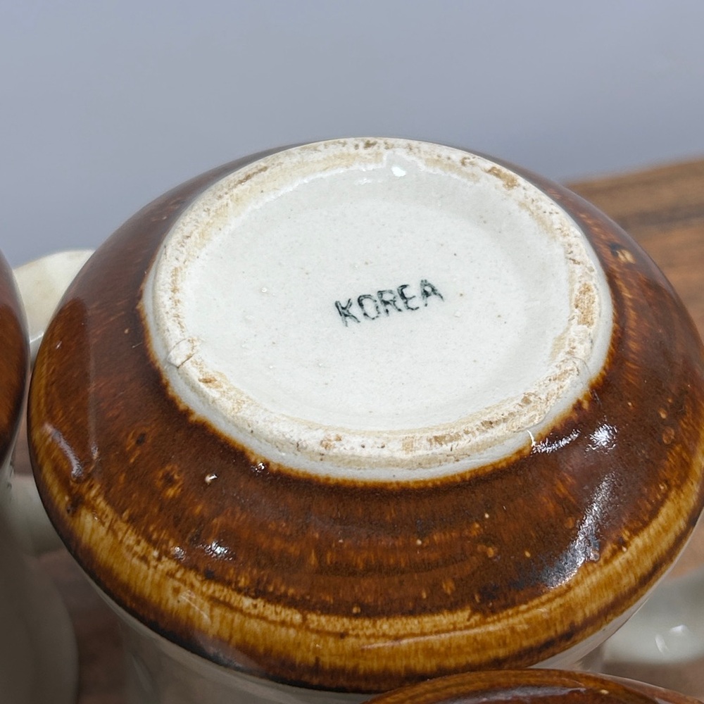 Vintage Retro Stoneware Glazed Mugs With Floral Motif Set Of 4 Made In Korea - Picture 12 of 16